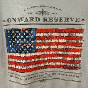 Onward Reserve tee shirt with printed image of USA flag by Penley